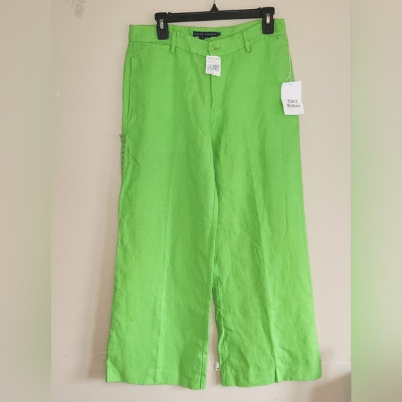 RALPH LAUREN WOMENS LINEN PANTS/TROUSERS NEON GREEN SIZE 6 NEW WITH TAGS - Picture 2 of 12